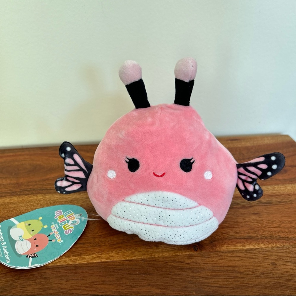 Squishmellow Flip-a-Mellow. Pink Butterfly and green worm Plushy New with Tags.